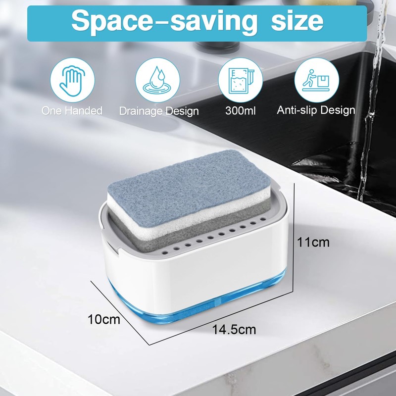 Alyvisun, Soap Dispenser Kitchen, Dish Soap Dispenser with Sponge Holder,