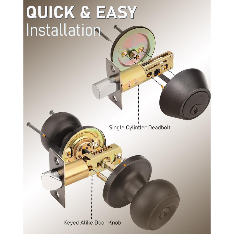 Brotima 5 Pack Keyed Alike Front Door Knob and Deadbolt