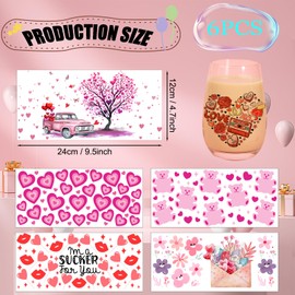 Acuiwer 6 Blätter DTF Transferaufkleber Transfer Aufkleber Valentine UV DTF Transfer Decals Tasse Wrap Transfer Sticker für Glasbecher Glas Tassen Dekor Pflanze Aufkleber (B-Valentines)