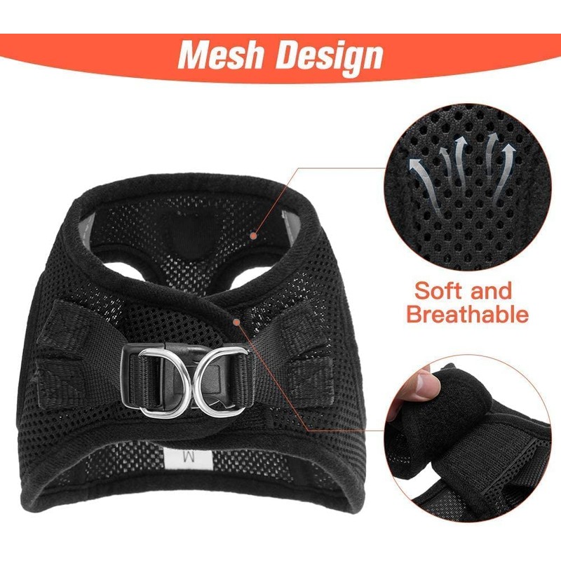 Cats and Dogs Vest Harnesses with Leash Reflective (Black, L)
