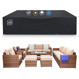 AKEfit Patio Furniture Covers,500D Heavy Duty Waterproof for Outdoor Square and Retangle Patio Table and Chair Covers,Black-126"L x 63"W x 29"H
