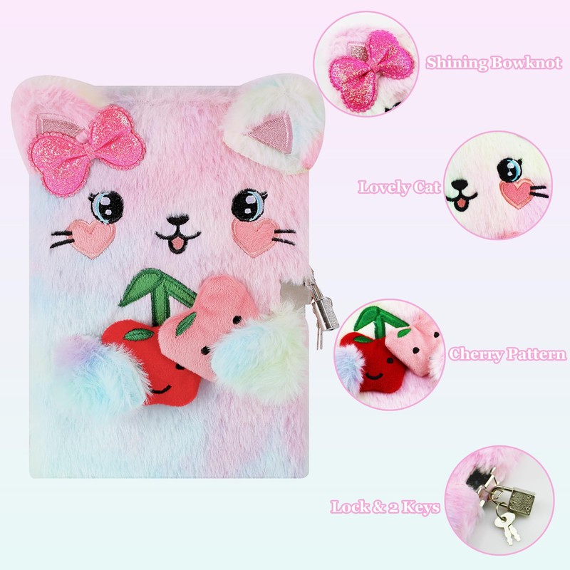 YankMooM Cat Secret Diary with Lock for Girls, Tie-Dye Kids