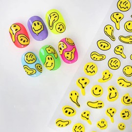 Smile Nail Art Sticker New Twisted Smile Nail Art Sticker Doodle Fun Abstract Self-Adhesive Nail Art Sticker Decals for Women, Girls, Kids, Gifts (3 Sheets)