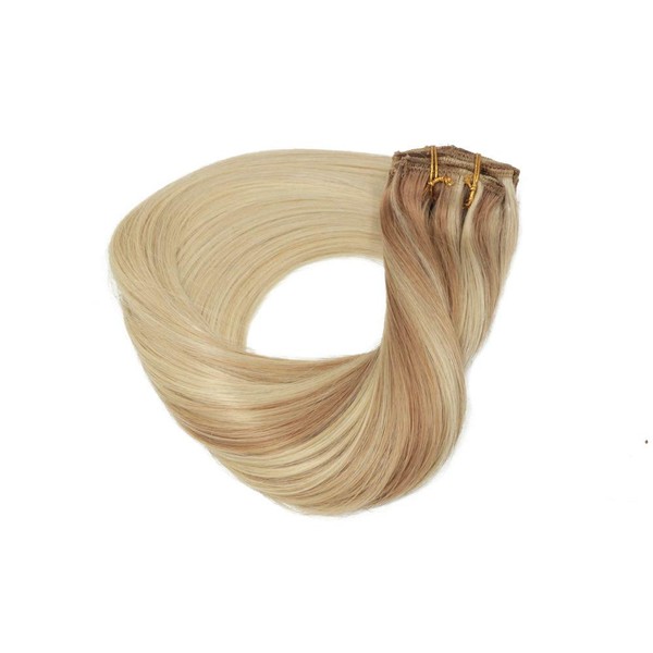 HUAYI Golden Brown HIghlights Ombre Bleach Blonde 120g 7Pcs Clip In Hair Extensions Human Thick End Soft Silky Double Weft For Full Head No Tangle No Shedding Balayage Hair (12613613#16'')