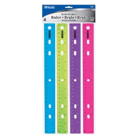 BAZIC Jeweltones Color Plastic Ruler 12" (30cm), Inches Centimeter Metric Measuring Drafting Rulers, for Students School Supplies (4/Pack), 24-Packs
