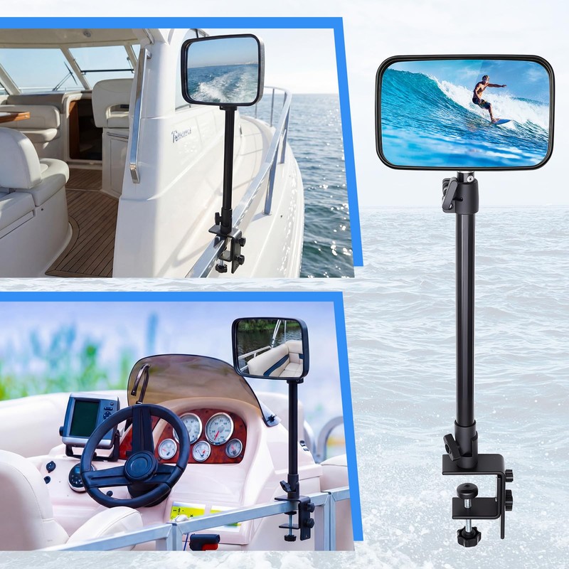 Outus Pontoon Boat Rear View Mirror with Telescoping Pole 10"