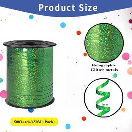 WFAUIBR 500 Yards Green PVC Glitter Curling Ribbon, 5mm Wide, 1524cm Long, Perfect for DIY Crafts, Birthday, Christmas, Easter, Halloween, Home Decor, Festive Occasions