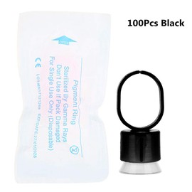 Disposable Tattoo Ink Ring Cups Pigment Holder with Sponge for Microblading Permanent Makeup Supplies (Pack of 100 Black)