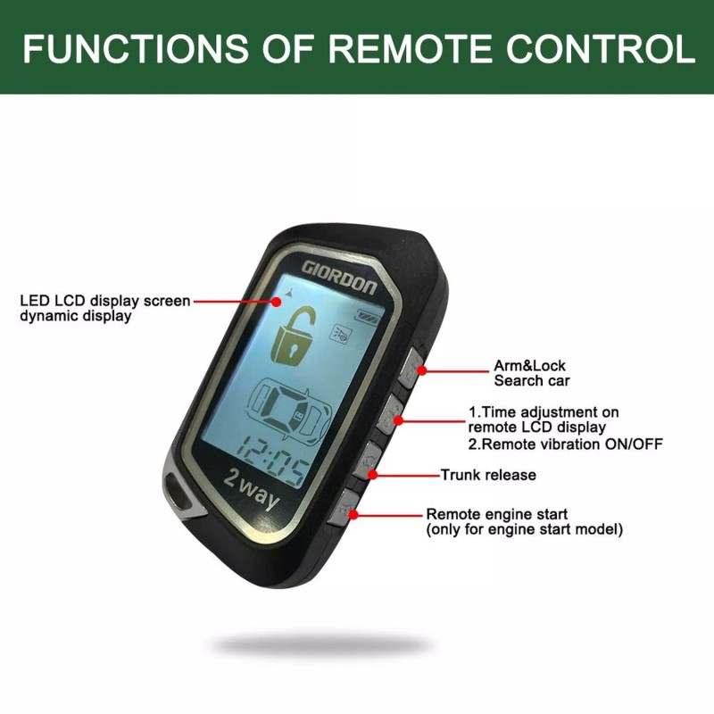 GIORDON 2 Way LCD Car Alarm Security System with Remote