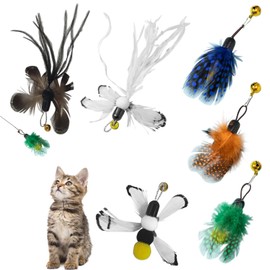 Girihe 6 PCS Cat Wand Toy, Feather Cat Toy Refill with Feathers & Bells Feathers Teaser Ca t Toyy Refill, Cats Featherr Toyy for Indoor Cats and Kittens