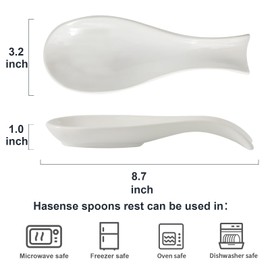 Hasense Spoon Rest for Stove Top, Porcelain Large Spoon Holder for Kitchen Counter, Cooking Utensil Rest for Thankgiving, Housewarming Gift, Dishwasher Safe & Heat-Resistant,White