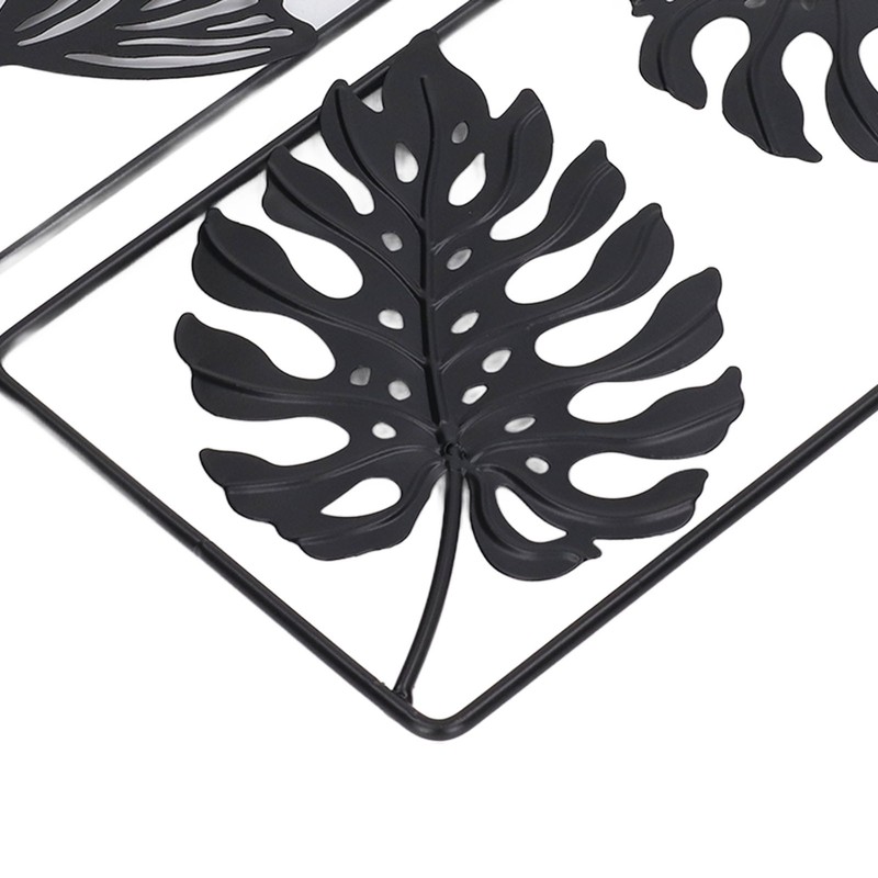 2pcs Leaf Statue Black Style Embossed Design Metal Material Decorative