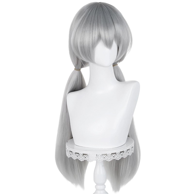 Long Gray Ponytail Wig for Women Silver Grey Cosplay Wig