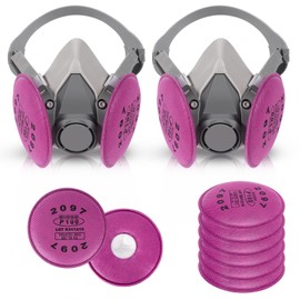 Aoebwpwi Reusable Full Face Gas Respirator Mask, Gas Masks with Activated Carbon Filter Against Gases,Dust,Organic Vapor,Fume (2, pink)