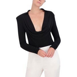 BCBGMAXAZRIA womens Long Sleeve Cowl Neck Bodysuit, Black, Medium