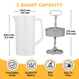 Mixing Pitcher for Drinks, 2 Quart/ 64oz Plastic Water Pitcher with Lid, Angled Plastic Blades and Adjustable Mixer Plunger for Juice, Powdered Milk, Beverage Container (Two)