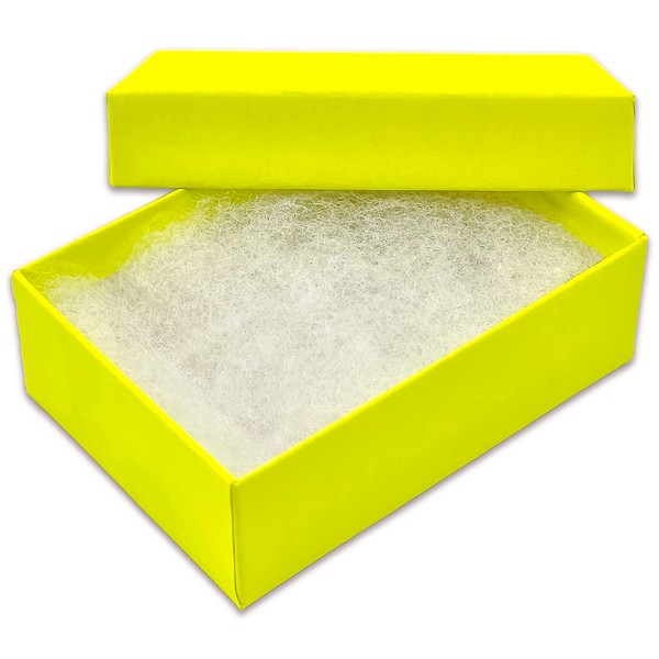 TheDisplayGuys - 25-pack #21 Cotton Filled Neon Kraft Paper Jewelry Box Gift Case - Yellow (2 5/8" x 1 5/8" x 1")
