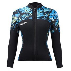 Owntop Wetsuit Tops Women 2mm - Neoprene Jackets Ultra Stretch Front Zip, Long Sleeve Wetsuit Jackets Camouflage Print for All Watersports, Women Green L