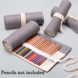 DIYOMR 24/36/72 Slots Pencil Wrap Pencil Rolls, Artist Colored Pencils Roll Up Bag Short Brushes Pouch Case Pencils Organizer for Drawing Coloring and Sketching (Grey, 24slots)
