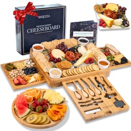 Extra Large Charcuterie Boards Gift Set: Marble Bamboo Cheese Board Set- Unique for Mom, 23 Entertaining Accessories, Christmas, Wedding Gifts for Couple, House Warming Gifts Home