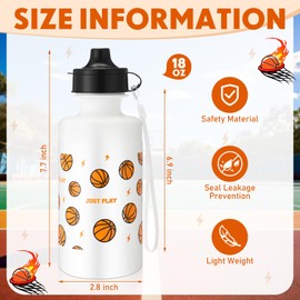 Maxdot 12 Pcs Squeeze Reusable Plastic Water Bottle Bulk 18 oz Basketball Water Bottles with Nylon Strap Leak Proof Sport Theme Cup for School Basketball Team Beach Summer Grad Gift(White)