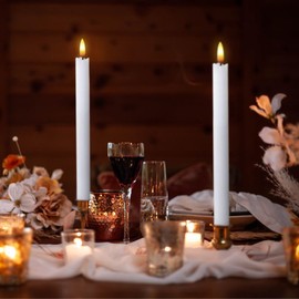 DRomance White Flameless Taper Candles Battery Operated with 6H Timer, Real Wax 3D Wick Flickering LED Taper Candles Dinner Wedding Holiday Decor(6 Pack, 0.78 x 9.64 Inches)