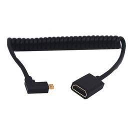 Kework 4ft HDMI 8K Extender Coiled Cable, 90 Degree Left Angle Micro HDMI 8K Male to HDMI 8K Female Extension Adapter Shield Cable, Micro HDMI 2.1 to HDMI 2.1 Version Spiral Spring Cord, 8K@60HZ
