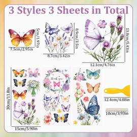 WANDIC 3 Sheets Rub On Transfer Stickers, Butterfly Flowers Waterproof Decals Furniture Craft Decorative for DIY Scrapbooking Photo Albums,15 * 30cm