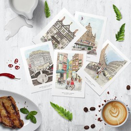 Me Loovely London Shopping Set of 5 Printed Cards Watercolour Artwork Postcards for Office Desk School Coffee Table & Wall | Christmas Gifts (A6 Size)