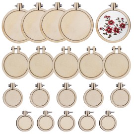 Framendino, 20 Pack Mini Embroidery Hoop 4 Sizes Wooden Round Crossing Stitch Hoops Wood Display Frame Circle for DIY Crafts Hanging Ornament, 21808_20_02282024