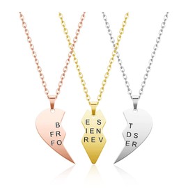 Zysta 3PCS Best Friends Forever Necklaces for 3 Stainless Steel BFF Matching Heart Puzzle Pendant Necklaces Friendship Jewelry for Sisters Birthday Gift
