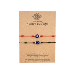 Upgraded 7 Knots Evil Eye Bracelet with Message Card Adjustable Lucky Red String Bracelet Set Kabbalah Protection Friendship Wish Bracelets for Women Men Boy Girl BFF Friend Gifts - Red&Black