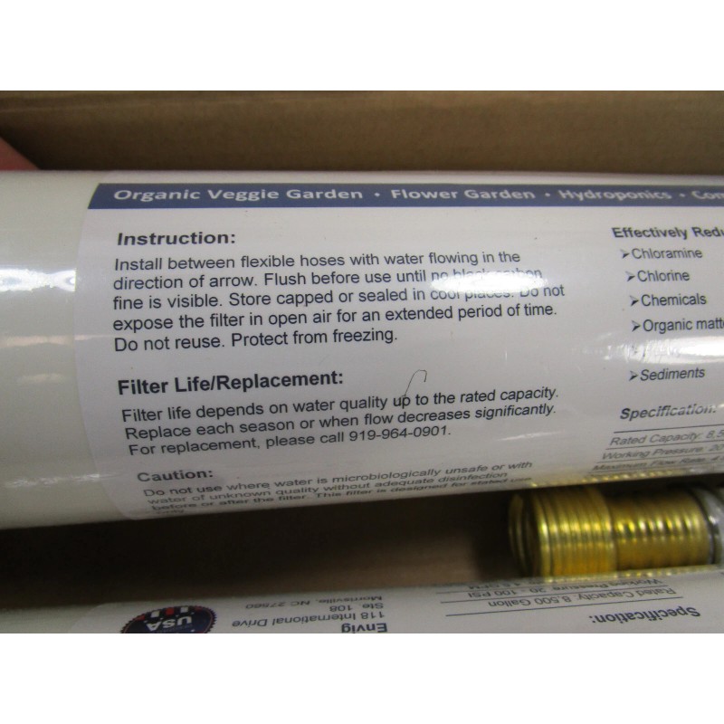 Envig 2 Catalytic Carbon KDF55 Inline Garden Hose Filter Hydroponics