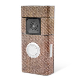 MightySkins Carbon Fiber Skin Compatible with Ring Video Doorbell Plus - Brown Pleather | Protective, Durable Textured Carbon Fiber Finish | Easy to Apply