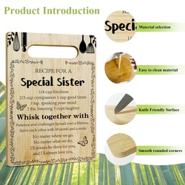 Friendship Gifts Recipe For a Special Sister Cutting Board, Bamboo Cutting Board for Kitchen Wooden Food Serving Board Gifts for Sister Gift for Christmas Wood Cutting Board
