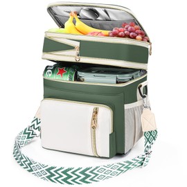 LOKASS Lunch Box for Women/Men-16L-Insulated Lunch Bag, Expandable Double-layer Leakproof Cooler Bag with Upgrade Adjustable Shoulder Strap Ideal for Work/Travel/Picnics（Army Green）