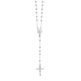 Ritastephens - Italian Sterling Silver Chain | Cross Necklace for Women | 5mm Rosary Bead Virgin Mary Cross Necklace | Sterling Silver Necklace for Women | Women Jewelry | Designed in Italy | 24