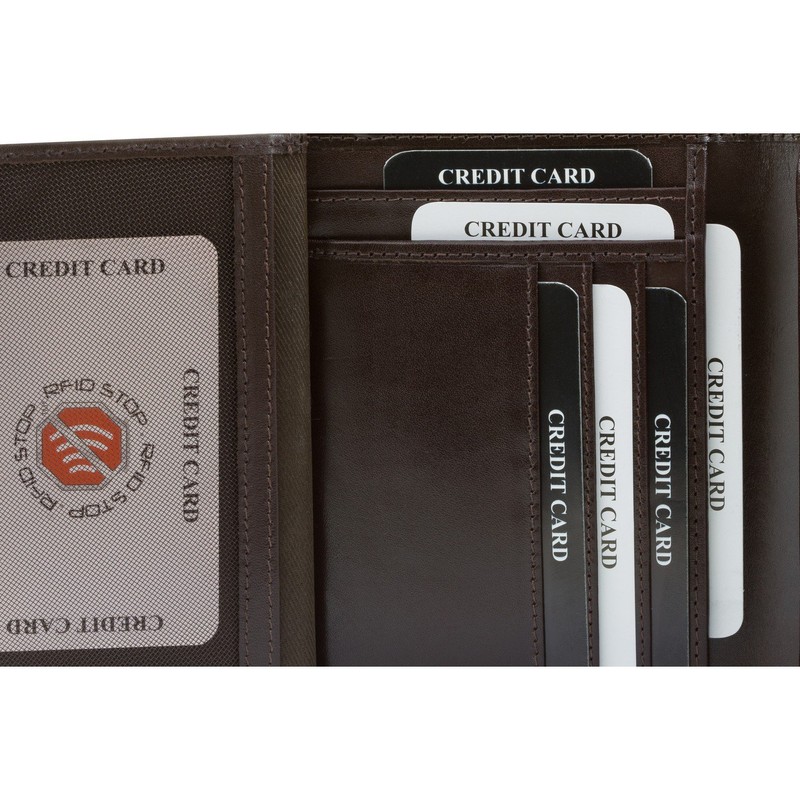 Koruma RFID Schutz Herren Geldbörse Braun Leder Quer-Format Business Doppelnaht