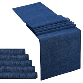 LuoluoHouse Navy Blue Burlap Table Runner Roll Farmhouse Table Runners 6 Packs 13x84 inch Jute Table Linens for Independence Day Holiday Banquet Summer Table Decoration
