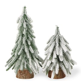 COLOFALLA Pack of 2 Mini Christmas Tree 20 cm 25 cm Mini Christmas Tree Miniature Table Decoration with Wooden Base Christmas Tree Artificial Christmas Table Decoration Gifts for Christmas
