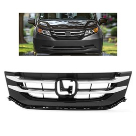 JMTAAT Front Grille Compatible with 2014-2017 Honda Odyssey Replacement for HO1200220 Black+Silvery Bumper Grill w/Chrome Strips Plastic