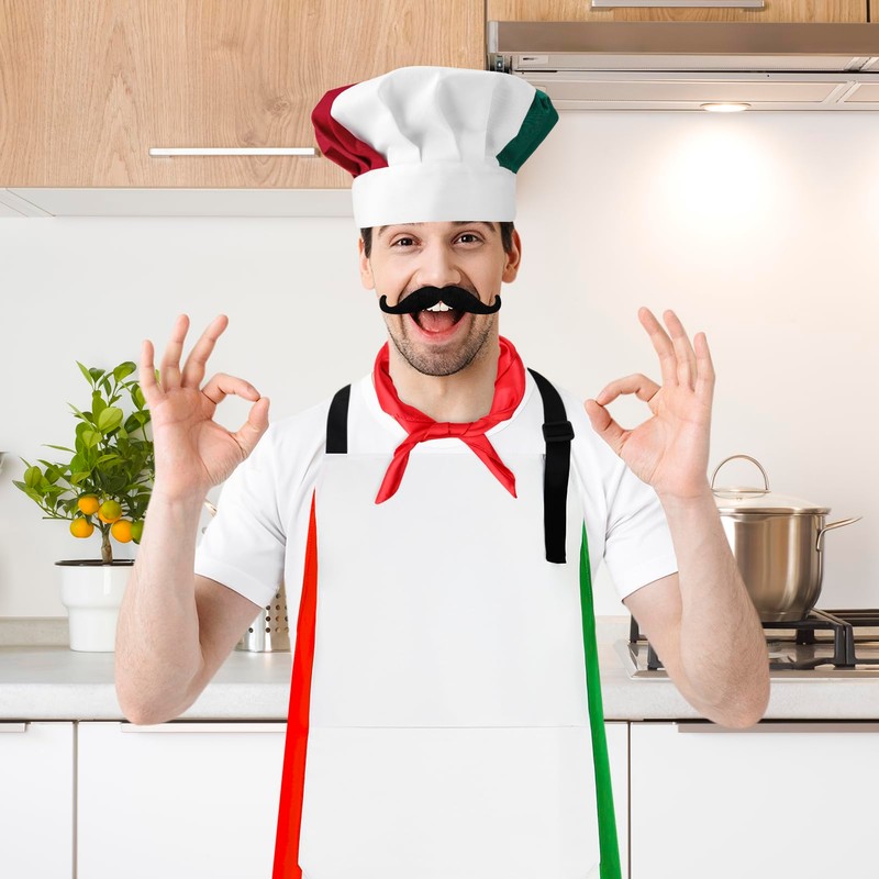 XLSXEXCL Italian Flag Apron and Chef Hat Set, Waterproof Cooking