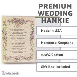 Wedding Handkerchief Poetry Hankie (For Bride's Uncle) White, Wedding Keepsake, Beautiful Poem | Long-Lasting Memento for the Bride’s Uncle | Includes Gift Storage Box