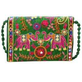 Craft Trade Green Clutch Bags for Women - Rajasthani Hand Embroidered Mini Crossbody Bag Women's Cluches for Wedding Party Gifts