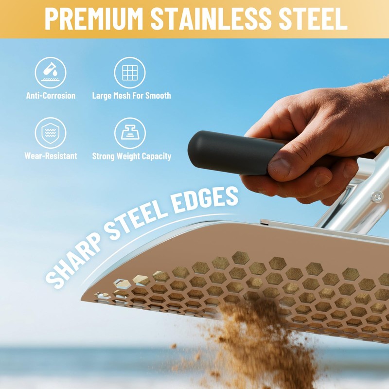 Hermsche Long Handle Sand Scoop with Grip, Heavy Duty Stainless