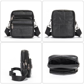 Cell Phone Shoulder Holster Leather Men, Crossbody Phone Bag Leather Black Men, Vertical Leather Smartphone Shoulder Messenger Bag Cross Body Wallet Purse Pocket Handbag for Cell Phone/Mini Tablet