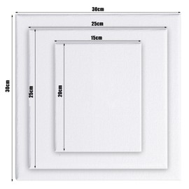 3-Piece Canvas Painting Set 30 x 30 cm 25 x 25 cm 15 x 20 cm, White Pre-Stretched Canvas with Frame, Artist Canvas Stretcher Frame for Painting, Art Canvas for Watercolour, Acrylic, Oil Painting, 3