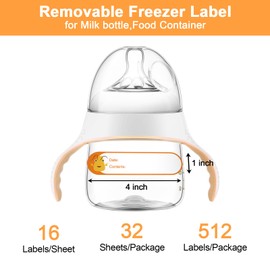 Labelebal 512pcs 1 x 4 Inch Baby Milk Bottle Labels to Write On,Freezer Labels Removable, Food Labels Cartoon Waterproof, No Residue Food Storage Labels for Kitchen, Mason Jar Labels,Can Not be Torn