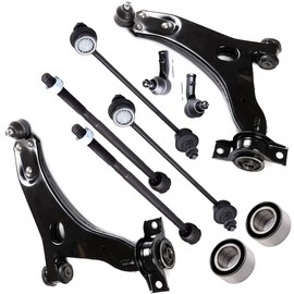 SCITOO 10pcs Front End Suspension Kit fit 2000-2004 for Ford Focus Lower Control Arm and Ball Joint Outer Inner Tie Rod End Sway Bar Link Wheel Hub
