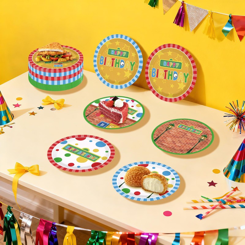 LADVCORP 60 Pcs Friend Street Birthday Paper Plates 7" Disposable
